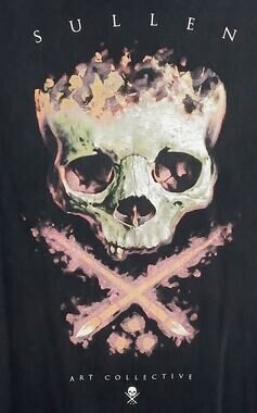 Sullen Art Collective Dominic Holmes Badge Skull Graphic T-Shirt Men Size L